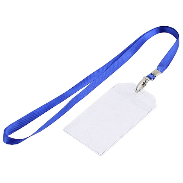 Light Blue ID Neck Strap Lanyard Metal Clip White Plastic Card Badge Pass Holder